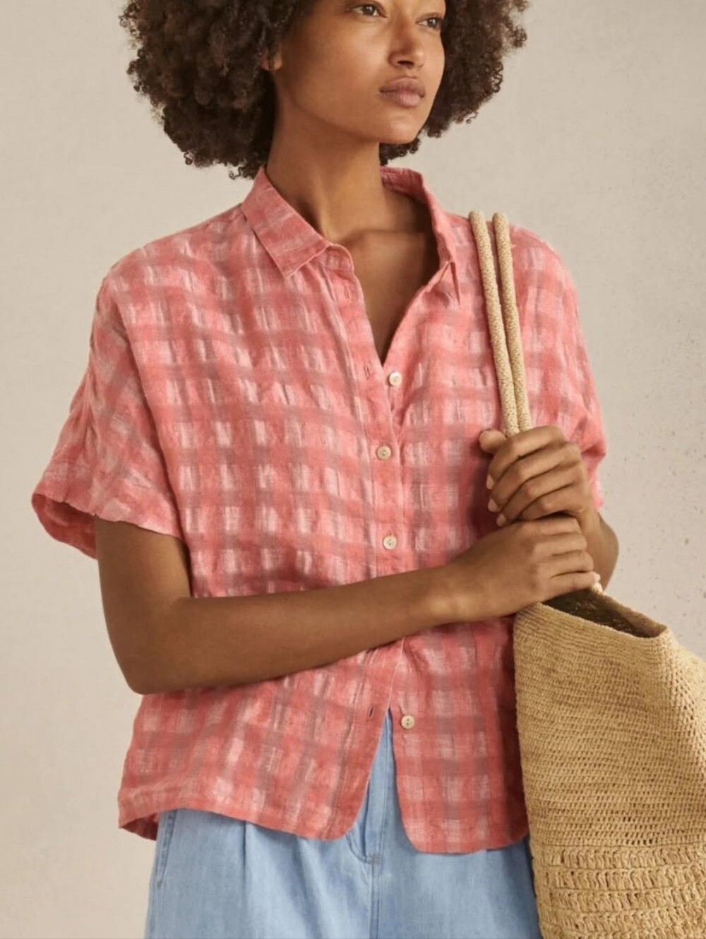 Poetry Linen Cotton Button Front Short Sleeve Shirt Size 6 Boxy Minimalist